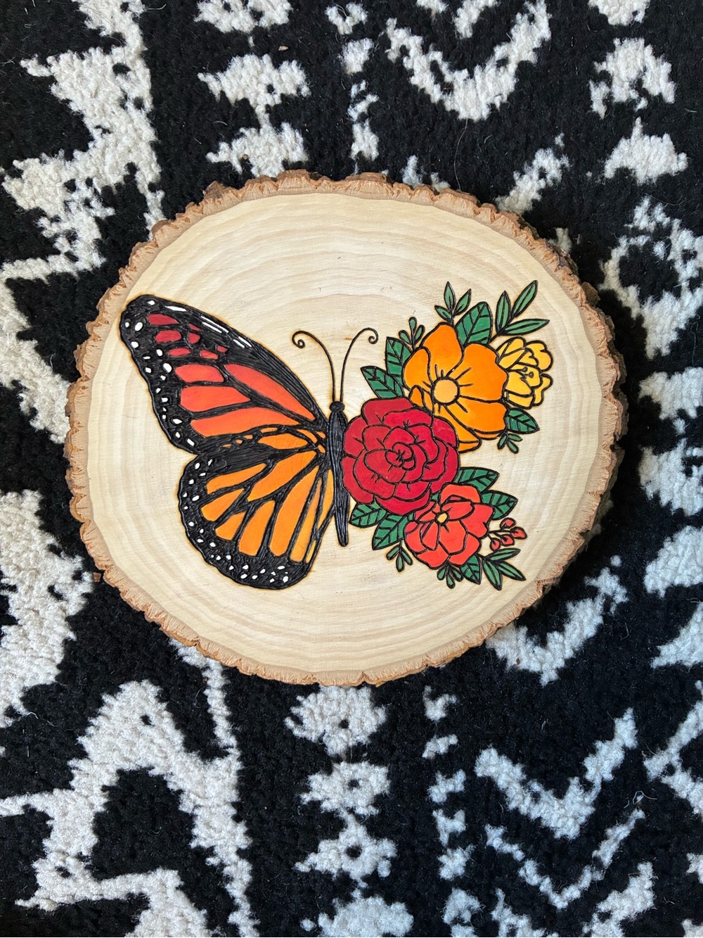 Hand-Painted Orange & Red Butterfly Wood Wall Art